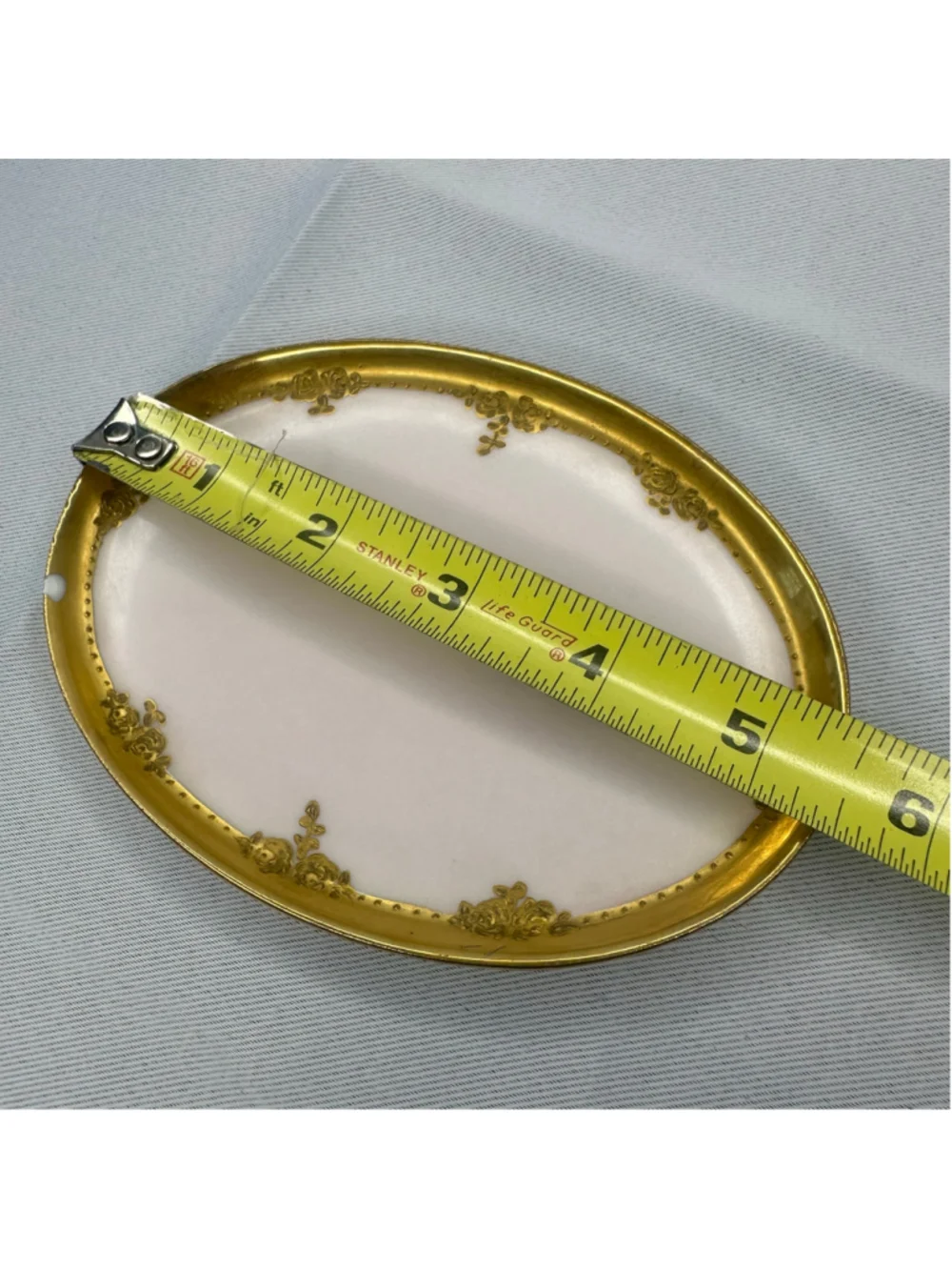 Antique Haviland Limoges France Gilt Oval Porcelain Dish Tray Gold w Rose Motif